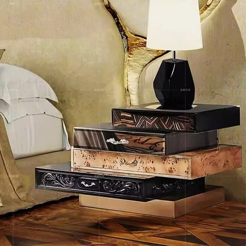 Italian bedside table, light luxury high-end master bedroom creative solid wood paint high-end designer irregular bedside table
