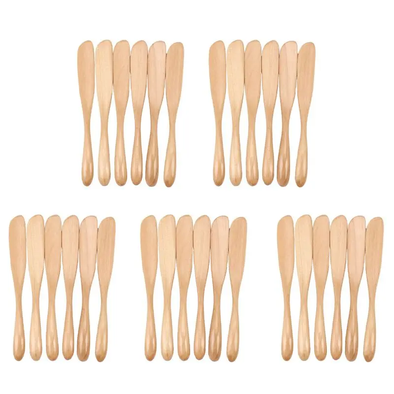 A19F-Wooden Butter Knife Cheese Spreader 6.5 Inch, Jam Knife Butter Cake Knife Mask Knife 30 Pieces
