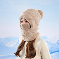 Thickened Wool Hat Warm One Piece Hooded Cap Ear Hat Full Coverage Winter Knitted Hat For Commuting Ski Outdoor