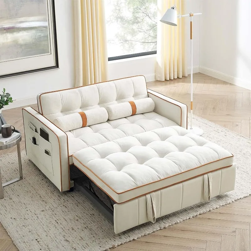 

Sleeper Sofa Couch w/Pull Out Bed, 55" New Upgraded Tufted Velvet Convertible Sleeper Sofa Bed, Small Love seat Sofa Bed