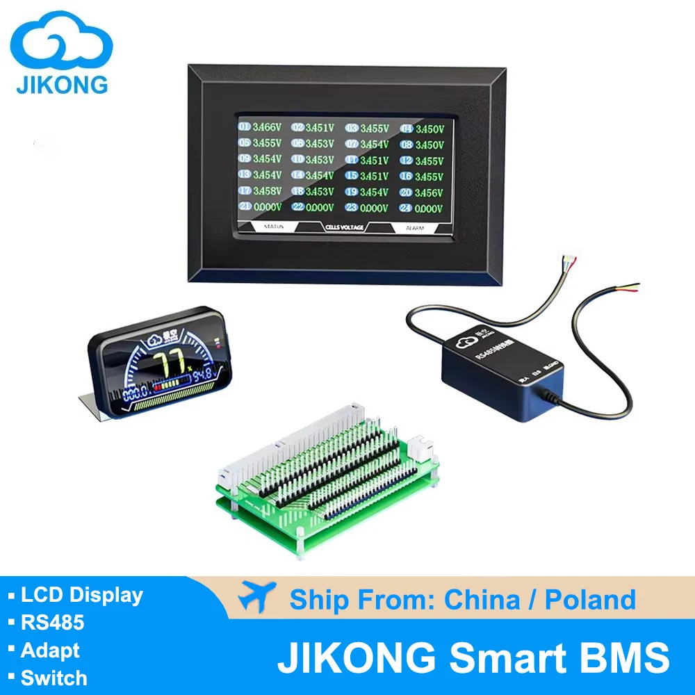 JIKONG BMS Accessory 4.3 inch 2 inch LCD Display RS485 CAN Connects BMS Cables and Start Switch 50MM Adapter Jikong Display