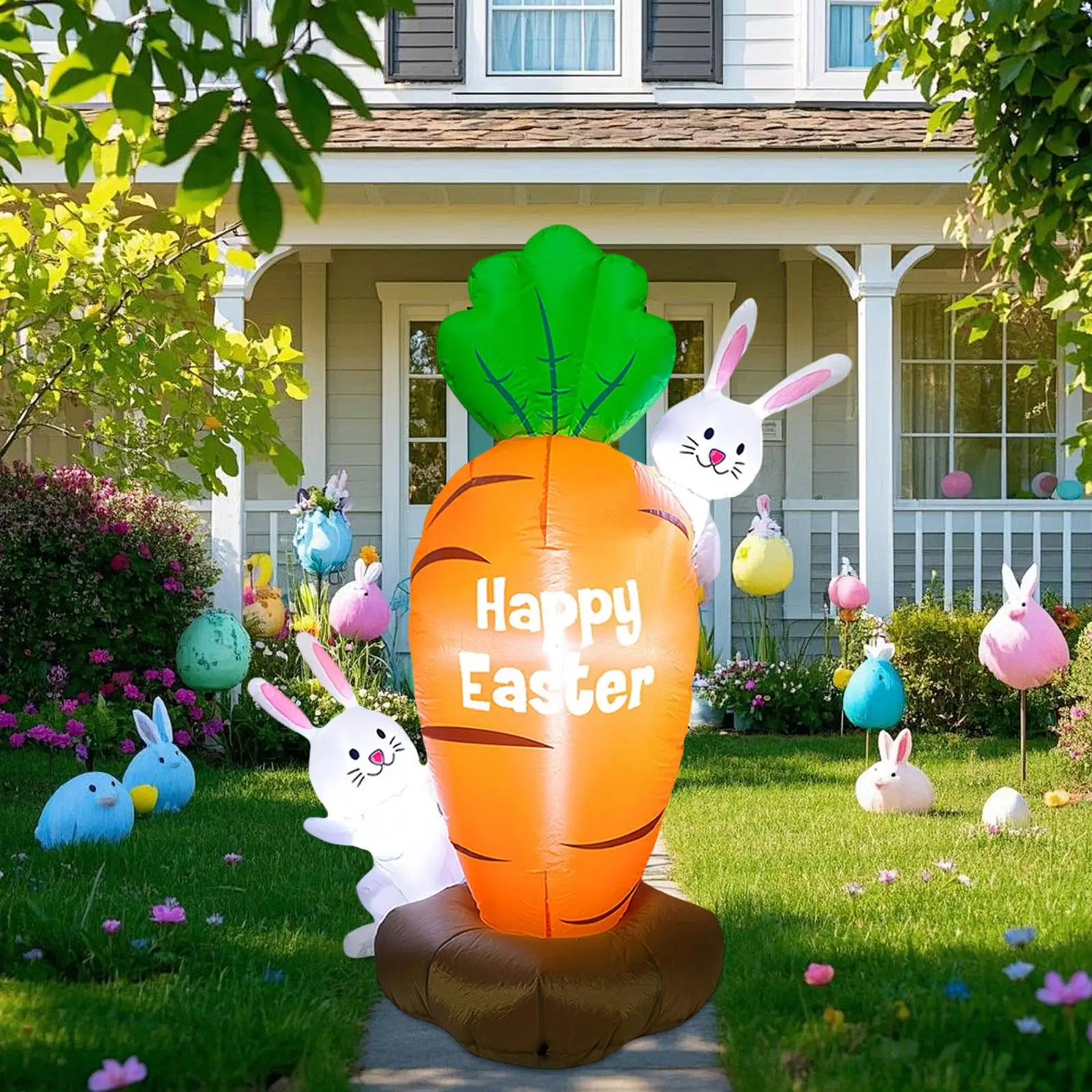 

Easter Inflatable Decoration Waterproof Funny LED Lighted Outdoor Garden Ornament Easter Inflatable Bunny Toy for Patio Backyard