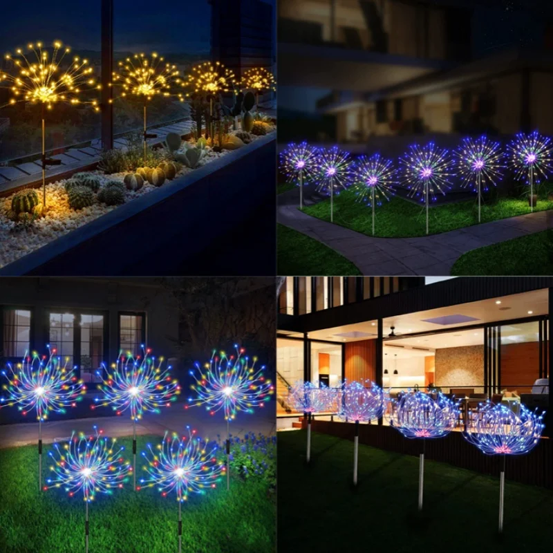 1x Solar Firework Light Outdoor Solar Garden Decorative Lights 300/400  LED Powered String DIY Stake Landscape Light for Pathway