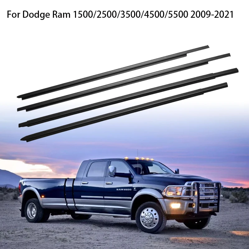 4Pcs Window Rubber Trim For Dodge Ram 1500/2500/3500/4500/5500 2009-2021 Weatherstrip Seal Strips Rubber Moulding 55112376AH