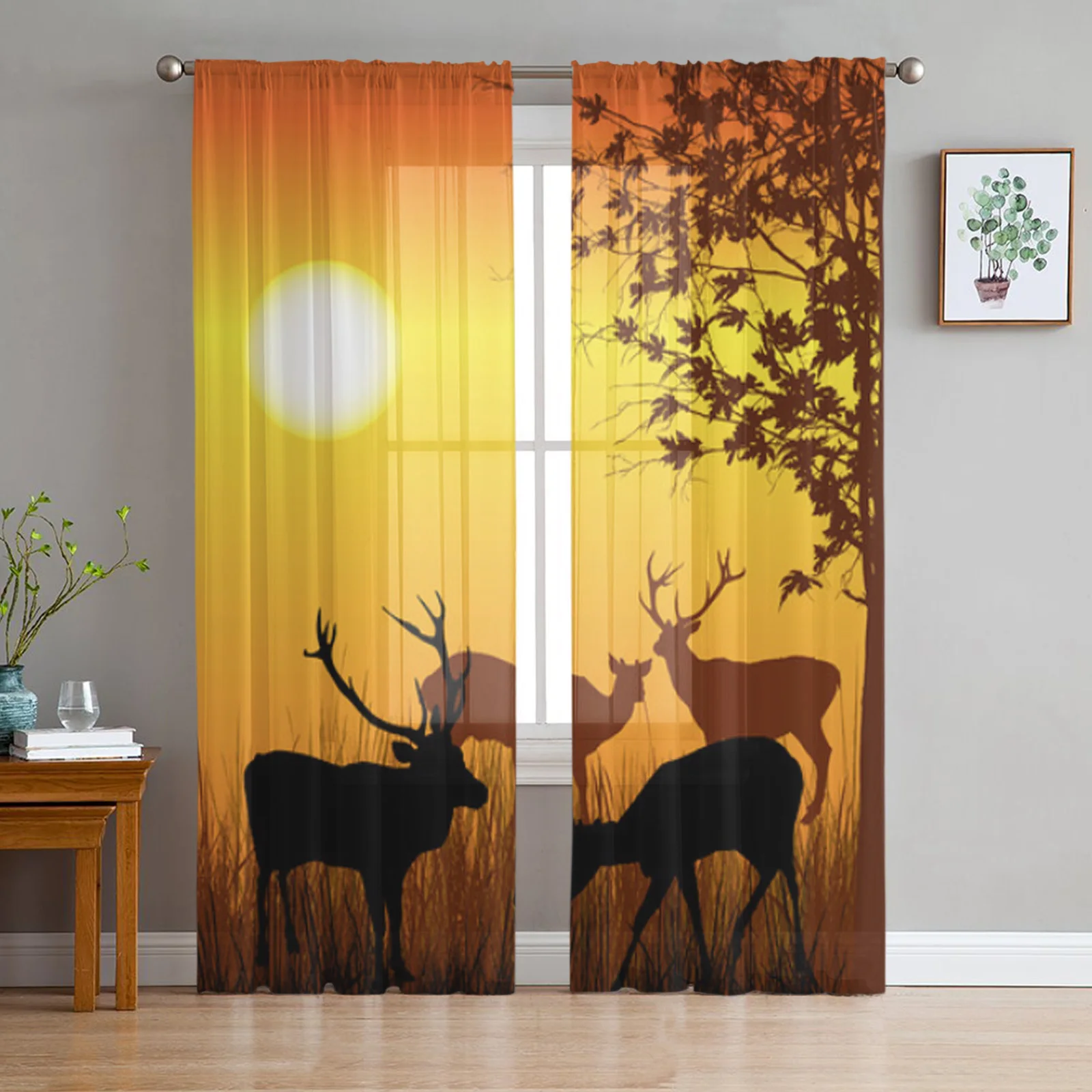 Wild Deer In Forest Sheer Curtains for Living Room Transparent Tulle Window Treatments Bedroom Kitchen Home Decor Veil Drapes