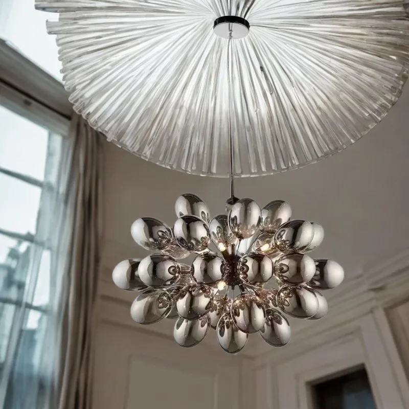 

Minimalist Dimmable Luxury Black Glass Grapes Chandelier for Contemporary Living Room Ceiling Lamp with Modern Lustre Design