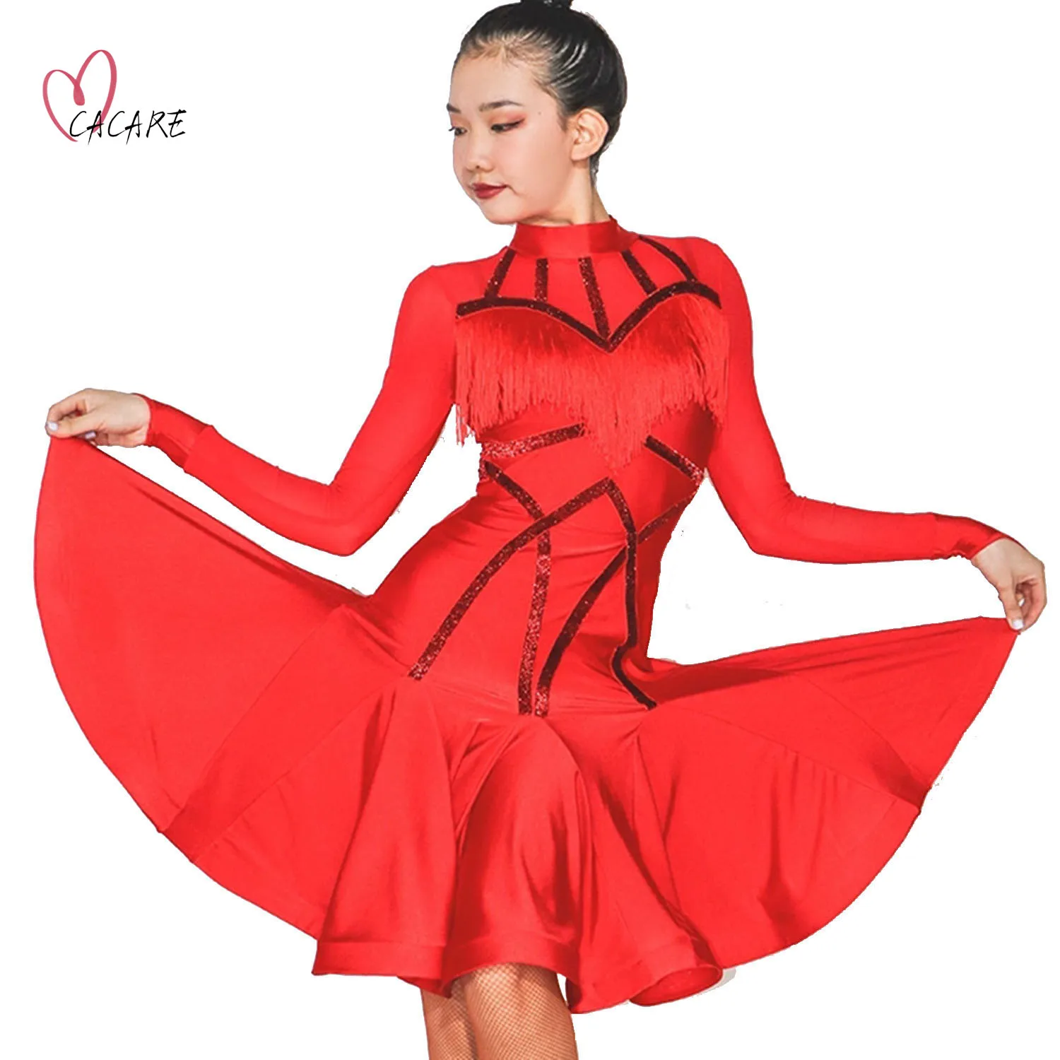 

Sexy Latin Dance Dress Women Girls Latina Salsa Latin Dance Competition Dresses Fringe Tango Salsa D0021