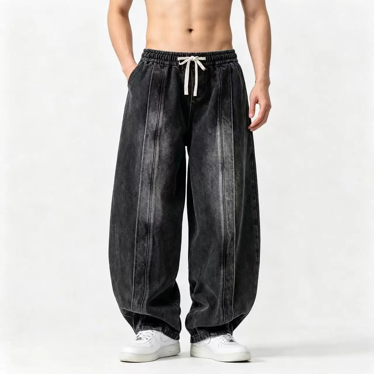 Japanese Retro Men's Harlan Jeans Autumn Casual Fashion Loose 5XL Wash Male Splicing Design Oversized Wide Leg Denim Pants