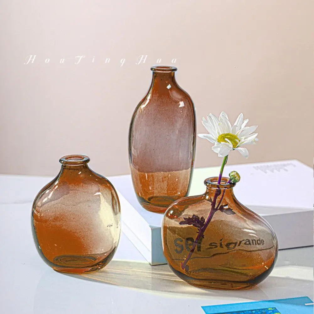 Multi-function Retro Flower Vase Gradient Color Mini Irregular Hydroponic Vase Glass Vase Ornaments