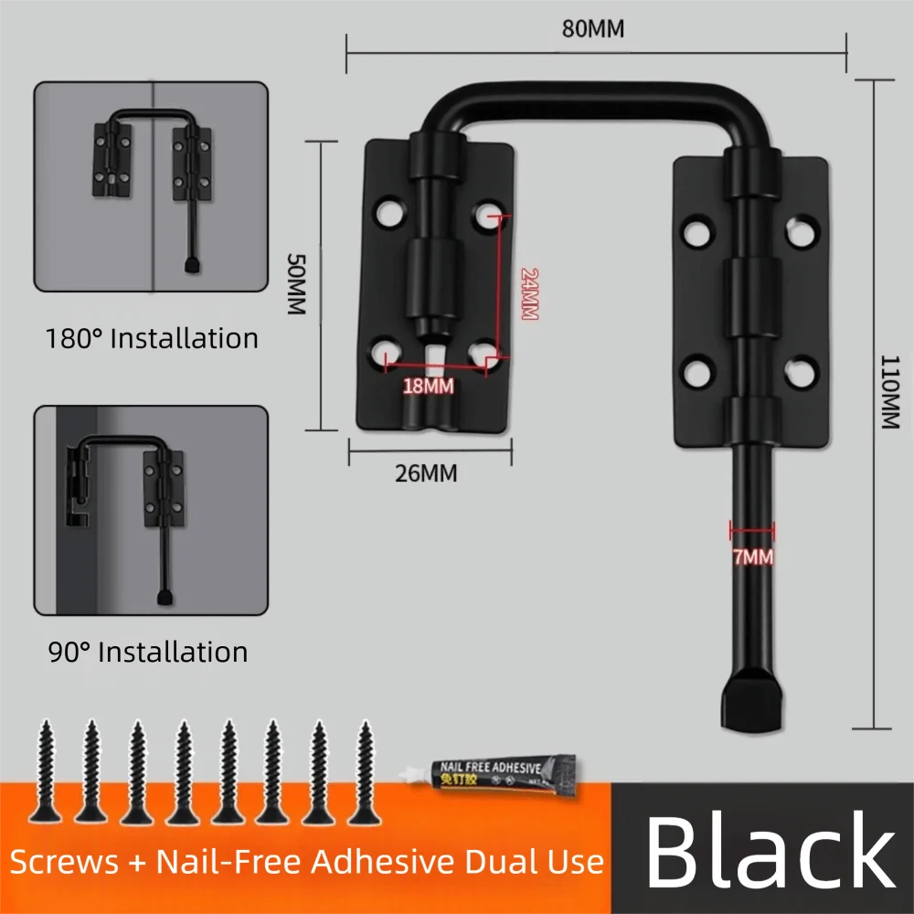 

Durable Stainless Steel Door Latch Lock Thickened 90/180 Degree Gate Latch Non Perforated Safety Door Buckle Fences