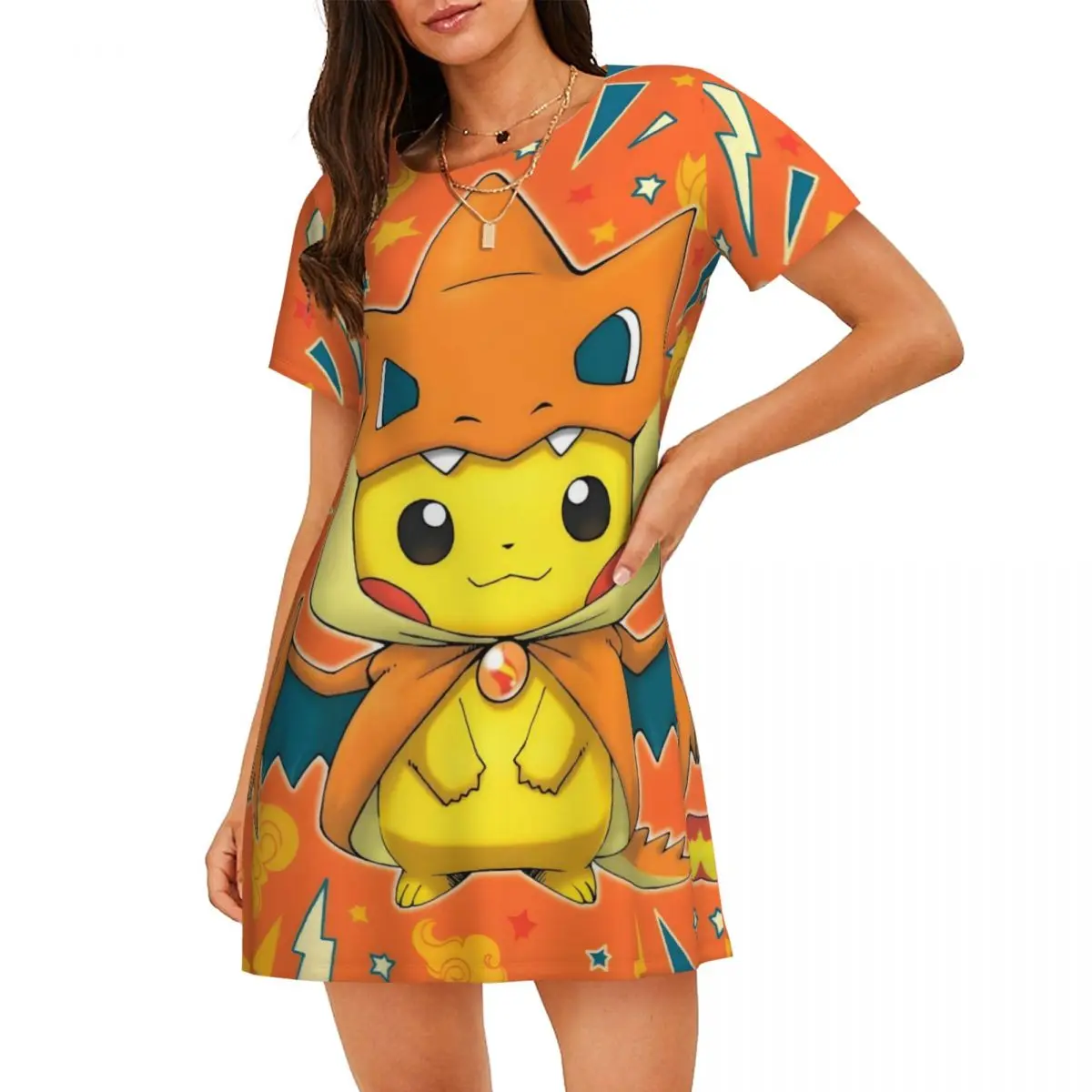 

Custom Bikachus Short Sleeves Women Nightdress For Sleeping Womens Sleepshirts Series Video Games Dress Sleep Dress