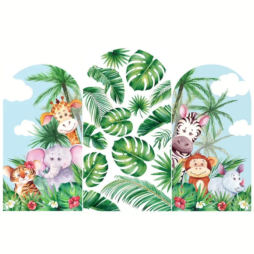 

Mehofond Custom Covers Arch Background Animals Safari Jungle Wild One Baby Shower Birthday Party Decor Backdrop Photo Doubleside