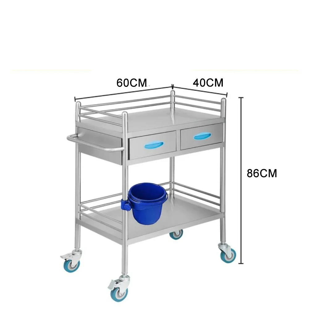 Medical Dental Lab Cart with 2 Shelves Stainless Steel Wheels Trolley with Drawers for Laboratories Clinics Hospitals