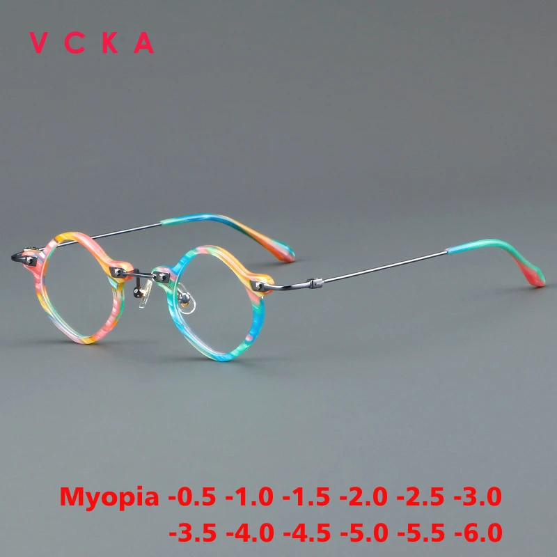 

VCKA 2024 New Vintage Acetate+titanium Myopia Men Glasses Frame Custom Optical Prescription ultralight Women Eyewear -0.5 to -10