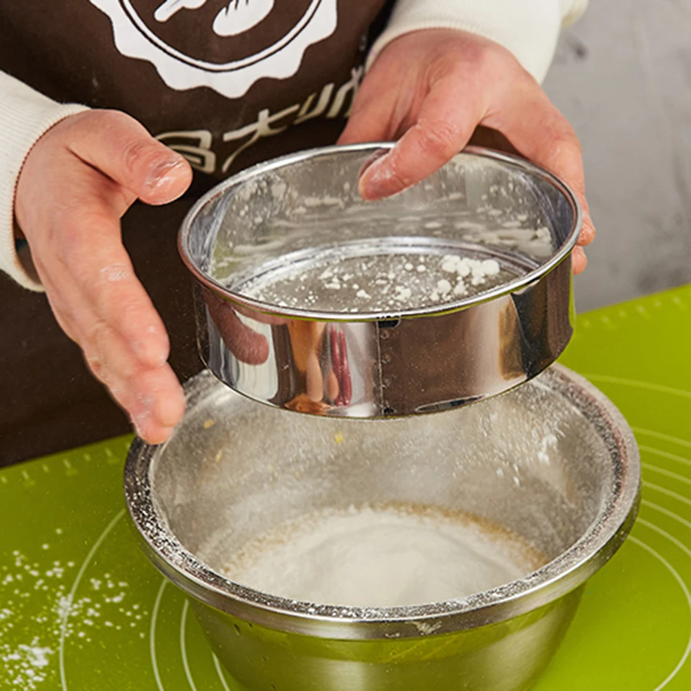 

Stainless Steel 40 Mesh 15Cm Flour Sifter Round Powdered Sugar Sifter Fine Mesh Kitchen Baking Strainer Cake Cookies Pizza Dough