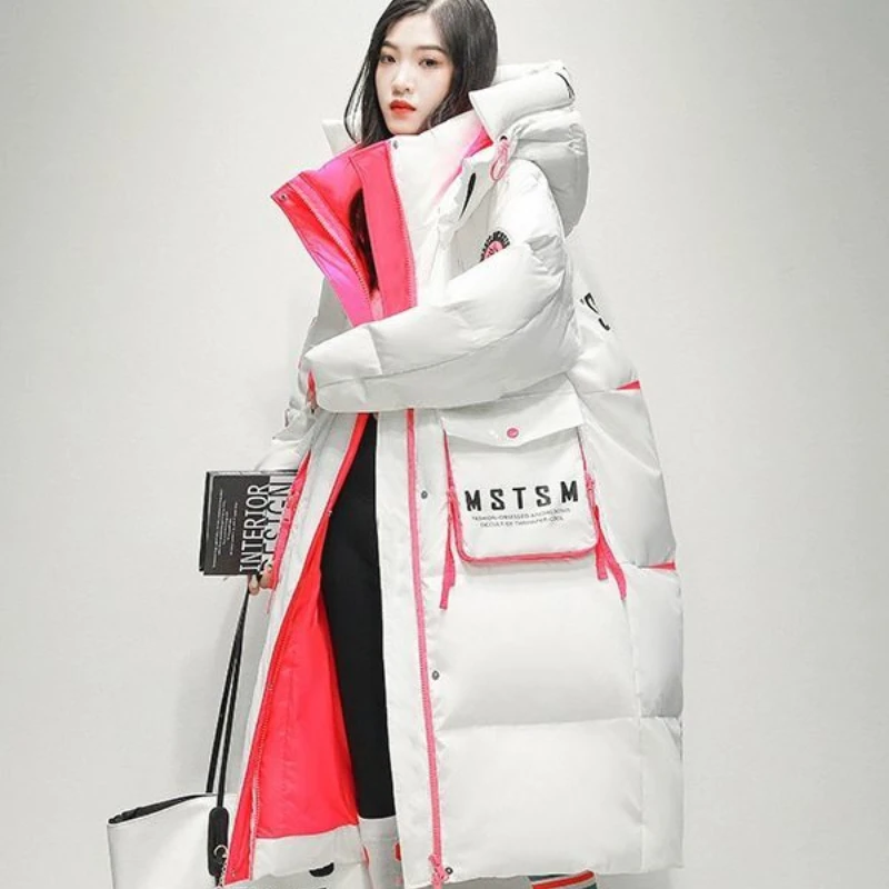 Down Jacket Fashion Brand Bright Face Wash Over Knee Long 2025 Winter Atmosphere Thick Color Bread Suit High Quality Clothing