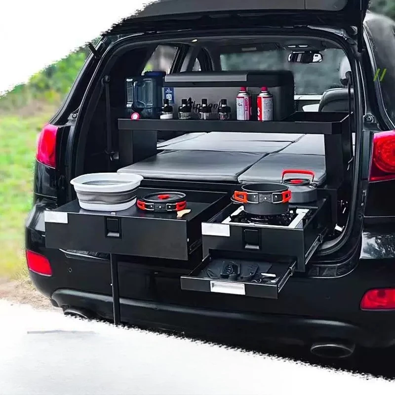 Bed car self-driving tour suv trunk folding bed multi-layer magic box car camping box storage mobile kitchen equipment