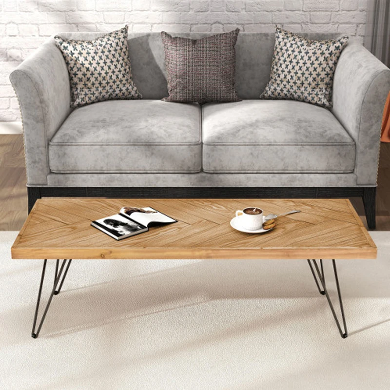 Modern Coffee Table, Easy Assembly Tea Table, Cocktail Table with w/Chevron Pattern & Metal Hairpin Legs for Living Room,