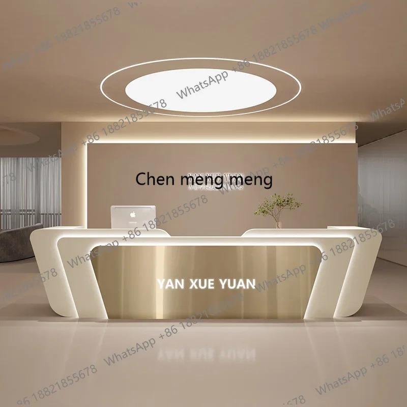 a17  Stainless Steel Checkout Reception Desk Simple Modern Beauty Dental Bar Training Institution Company Empfangs Theke Furnitu
