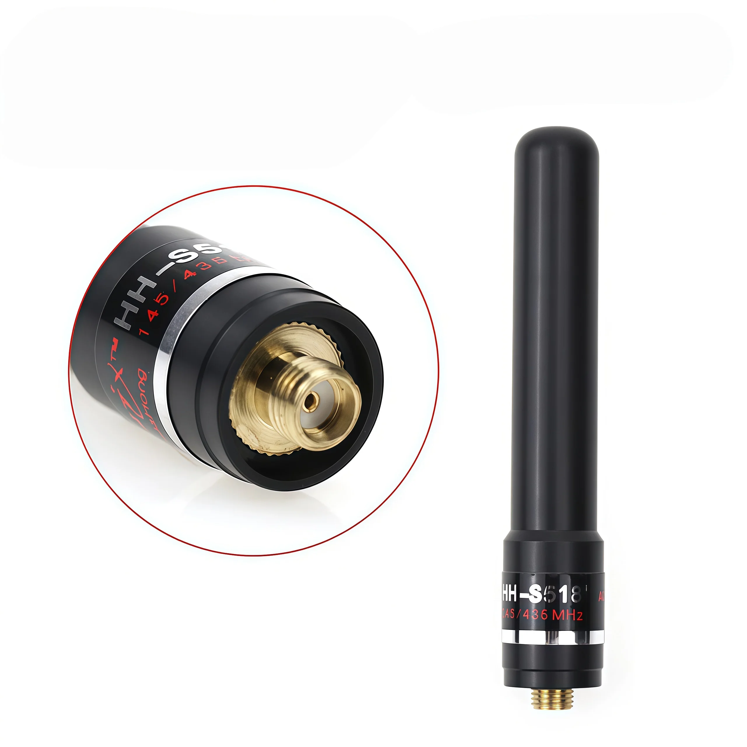 Antena Stubby de Alto Ganho 10W HH-S518+ UV 145/435MHz SMA-M Curta para Rádio Bidirecional BAOFENG UV-3R UV-100 UV-200 TYT