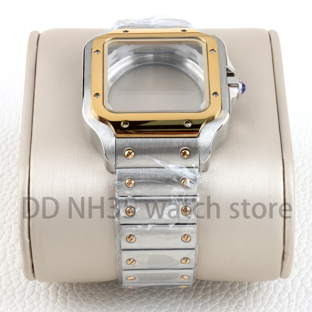 38mm NH35 Watch Case Silver/Gold 316L Stainless Steel Bracelet for Santos NH35 NH36 NH38 Movement 27mm Dial Waterproof Case