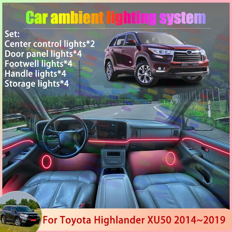 

For Toyota Highlander XU50 MK3 Kluger 2014~2019 2/18 in 1 Car Atmosphere Light Lamp RGB Shade Ensemble Streamer Atmosphere Set