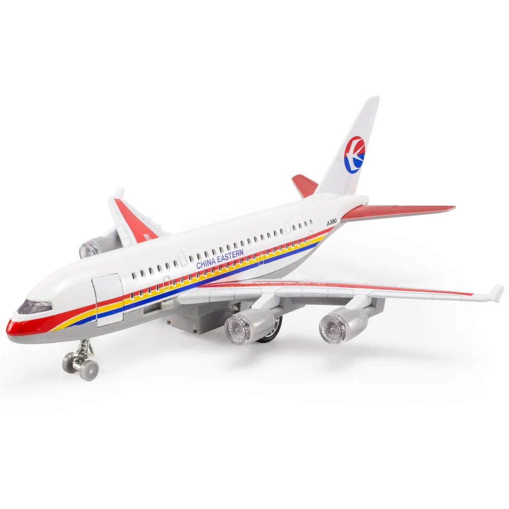 China Eastern A380 Passenger Aircraft Model Alloy Diecast Music Light Pull Back With Base Wheels Miniature Airplane Gifts Displa