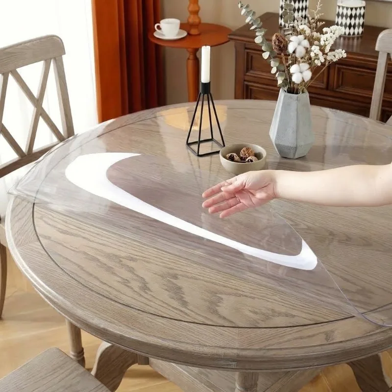 120cm Round PVC Tablecloth Clear Frosted Table Cover Waterproof Plastic Desk Protector Mat 0.7/1.1mm Thick Dining Pad 1Piece Set