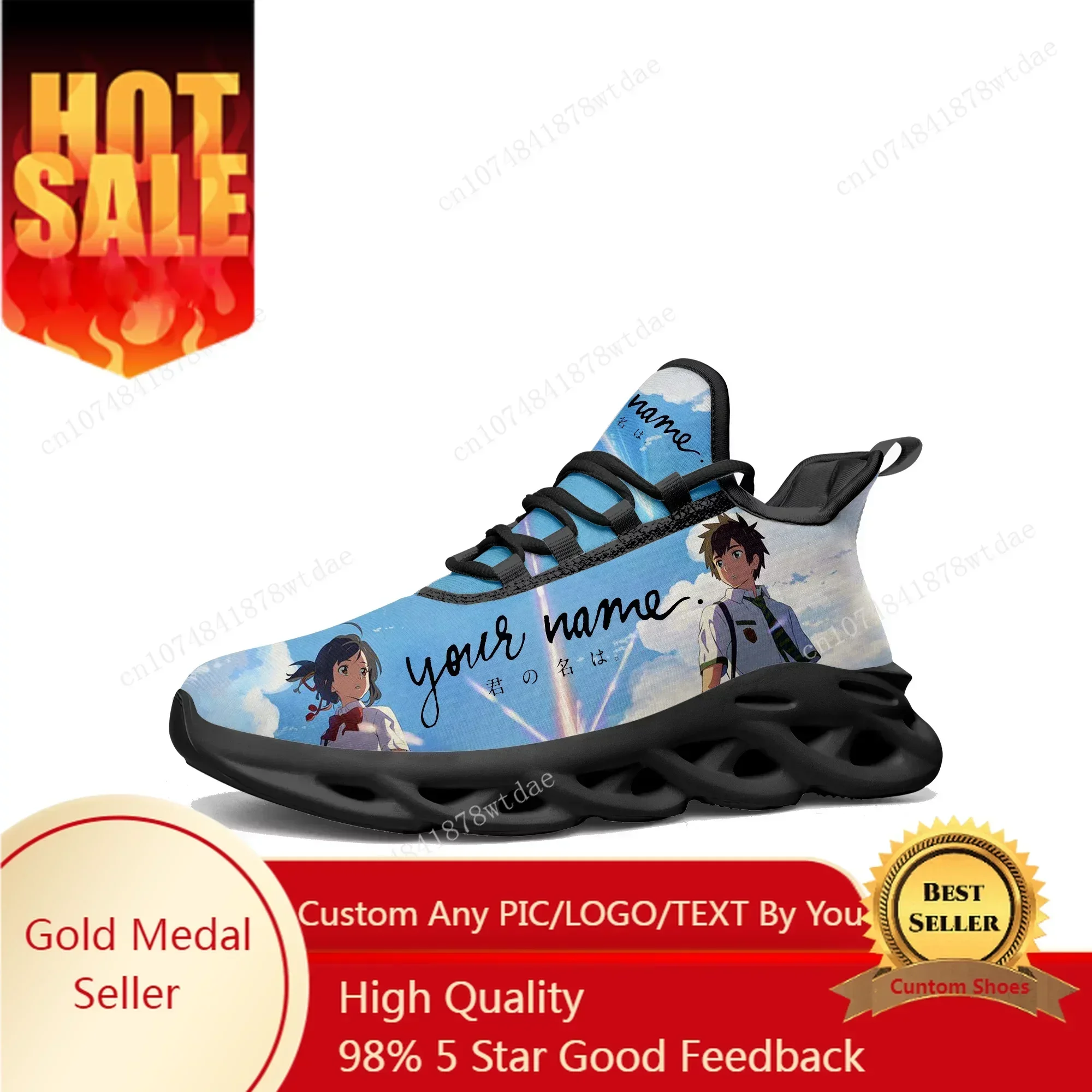 Your Name Flats Sneakers Mens Womens Sports Running Shoes High Quality Japanese Anime Custom Lace Up Mesh Footwear