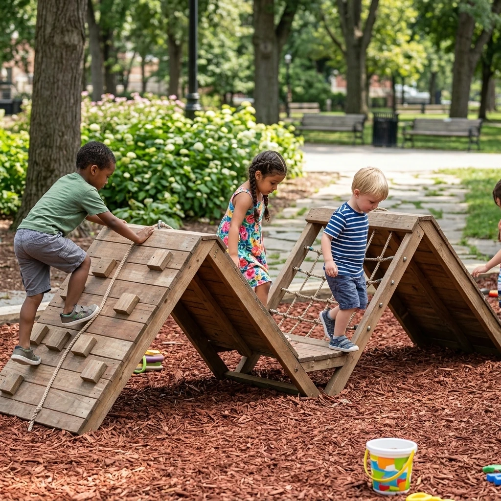 LALOT Climbing Vault Rope Net Wooden Playground Equipment Set for Kids Parks Schools Backyards