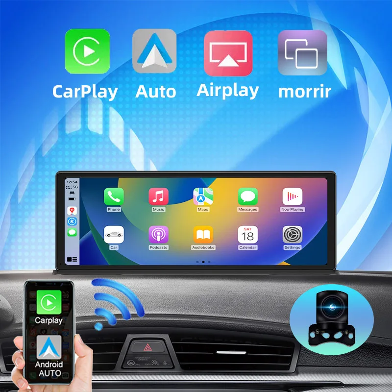 10.26 Polegada carro dvr carplay auto 4g gps wifi painel de navegação 1080p fhd lente dupla android 13 espelho retrovisor gravador dashcam