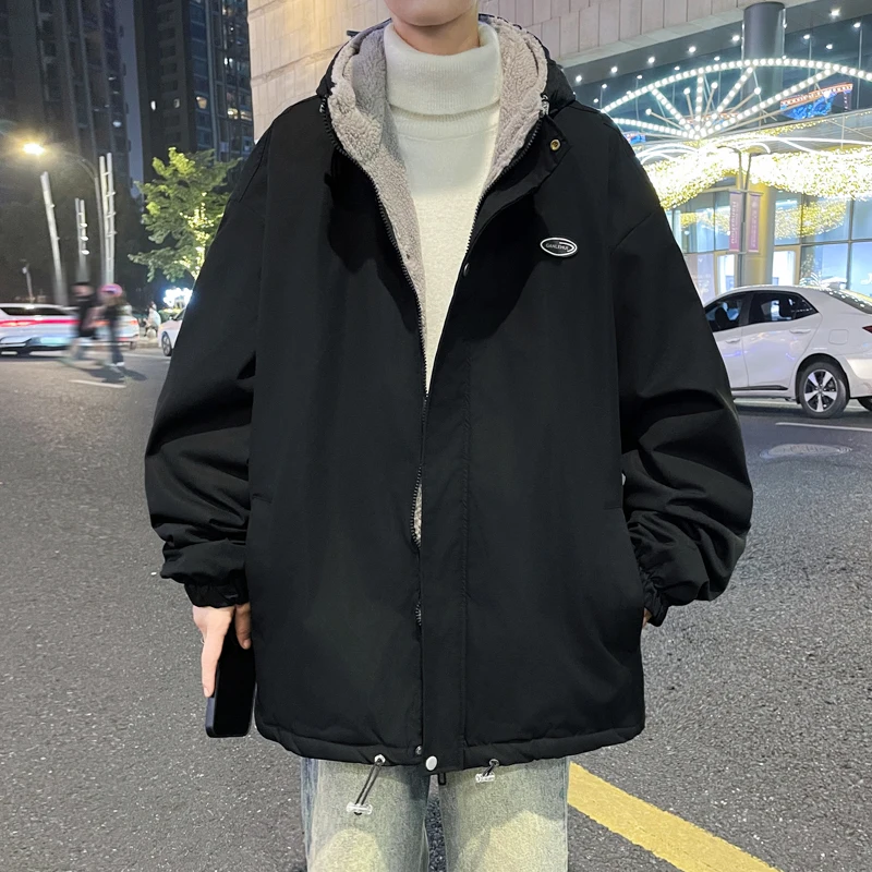 

Мужская бархатная куртка Lamb Velvet Jaet, повседневная свободная одежда Fce Thiened, осенне-зимняя теплая верхняя одежда с защитой от ветра, длинная молния све, чистый цвет