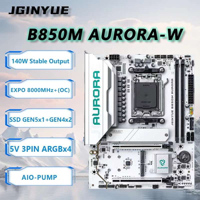 JGINYUE B850M AURORA-W New Motherboard M-ATX For AMD® Ryzen 7/8/9000series R7-9850X3D Desktop PC DDR5 RAM PCIe5.0 Game No-WiFi