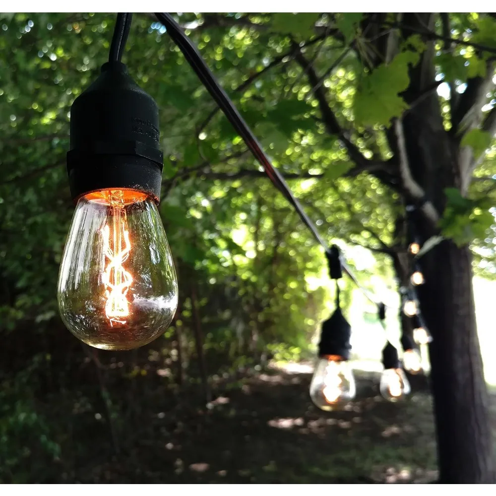 Luzes de corda externas resistentes vintage com soquetes suspensos para uso comercial à prova de intempéries