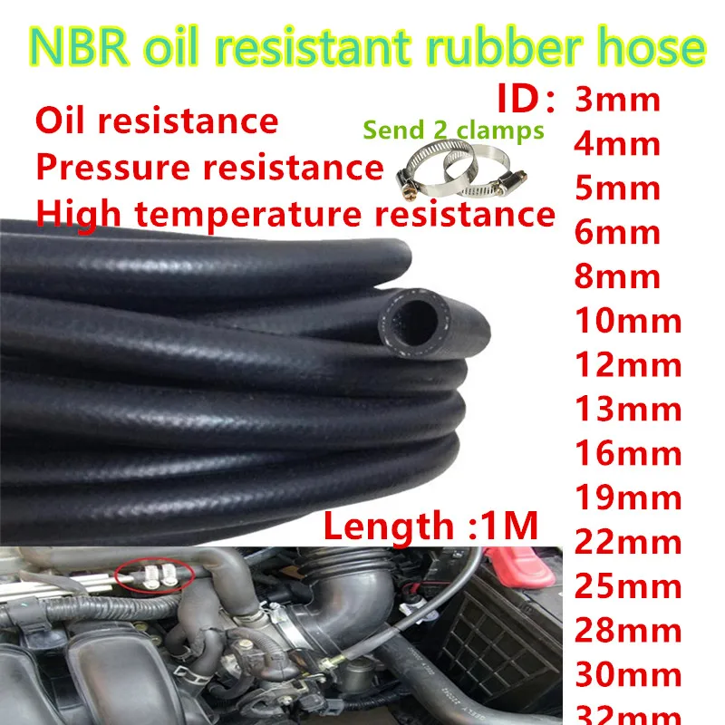 1M Black ID 3~32mm NBR Smooth Nitrile Rubber Hose For Automotive and Motorcycle Machinery Hose Flexible High Pressure Fuel Hoses
