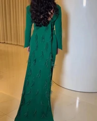 Customized Evening Saudi Arabia Jersey Feather Party A-line O-Neck Bespoke Occasion Gown Midi Dresses Retro Fashion Elegant Exqu