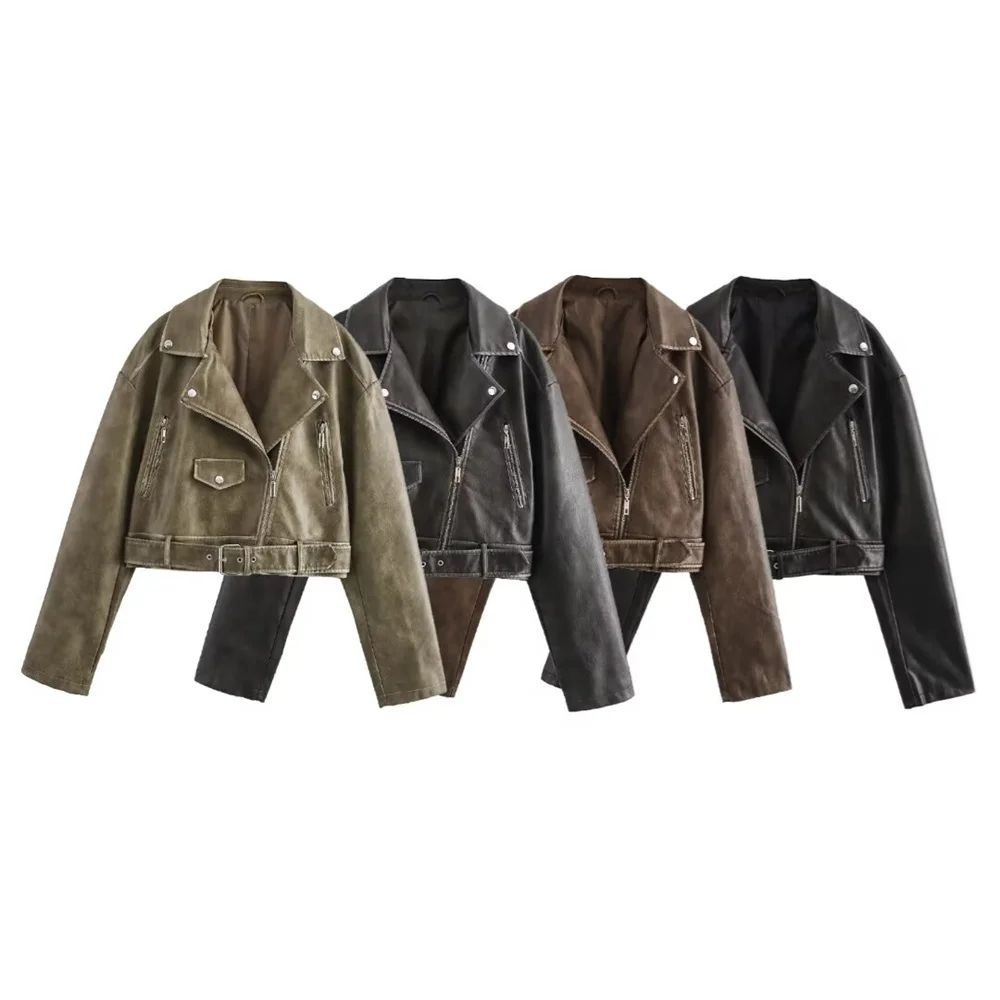 Taop&Za Autumn New Product Women's Fashion Leisure Versatile Collar Long Sleeve Washed Zipper Decorative Belt Jacket Coat