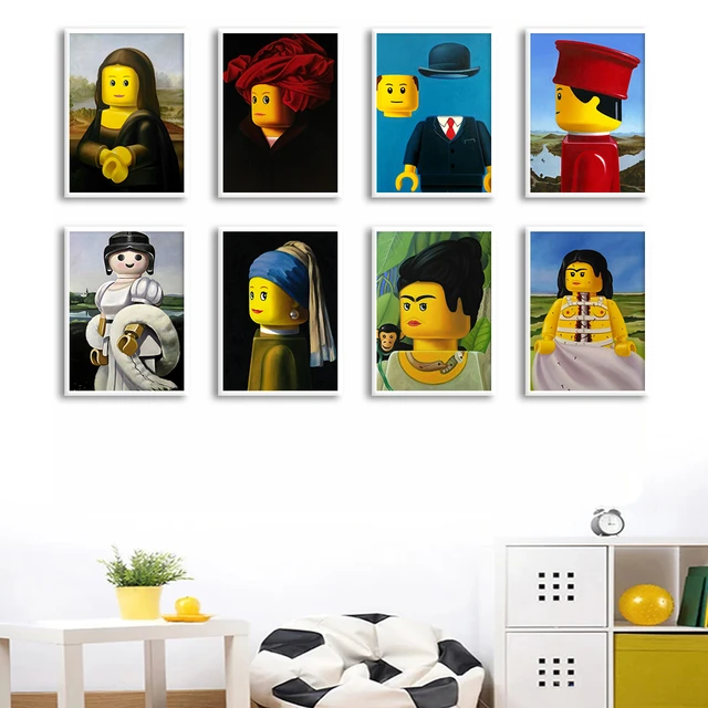 Cartoon Lego Portrait Poster Funny Famous Painting Pop Wall Art Canvas Prints Mona Lisa Picture for Kids Room Home Decor Cuadros AliExpress