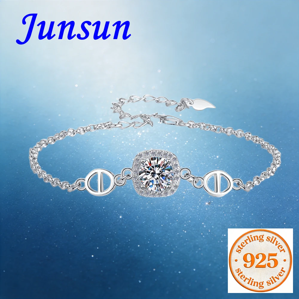

Браслет Junsun с муассанитом 1 карат в форме квадрата, из стерлингового серебра S925, для женщин, изысканные ювелирные украшения для жены