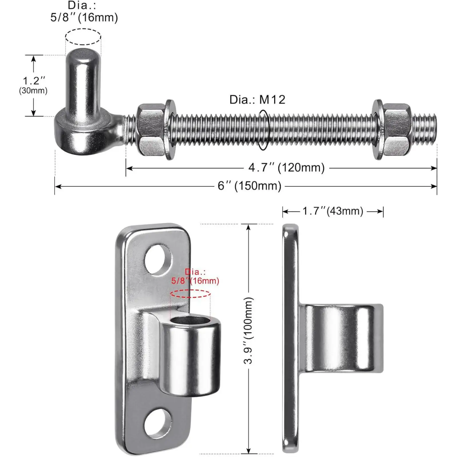 Rust Resistant J Bolt Gate Hinge Heavy Duty Door Hinge for Garden Barn Chain Link Fence
