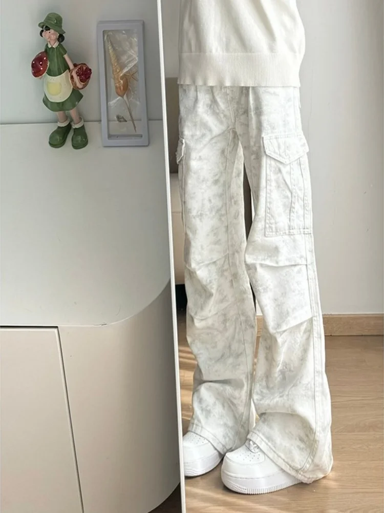 

American Sle Work Pants Men's High Street Cool Pleated Wide Leg Loose Straight Micro Flared Tied Dye Casual Trousers