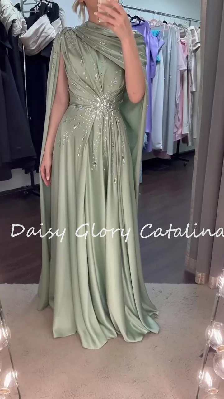 Luxury Evening Dresses Olive Green Prom Dress Ruffle Shiny Crystal Beaded Saudi Arabia Formal Occasion Party Gown Customized