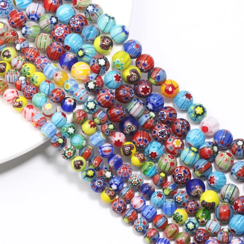 8/10mm Millefiori Glas Lampwork Blume Runde Perlen Lose Spacer Perlen für Schmuck Machen DIY Armband Halskette Zubehör
