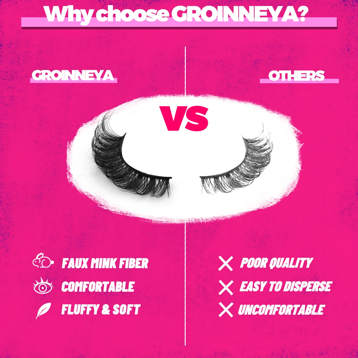 GROINNEYA Fluffy Lashes 5 Pairs D Curl 3D Mink False Eyelashes Thick Volume Russian Strip Lashes Mink Lashes Faux Natural Fake L