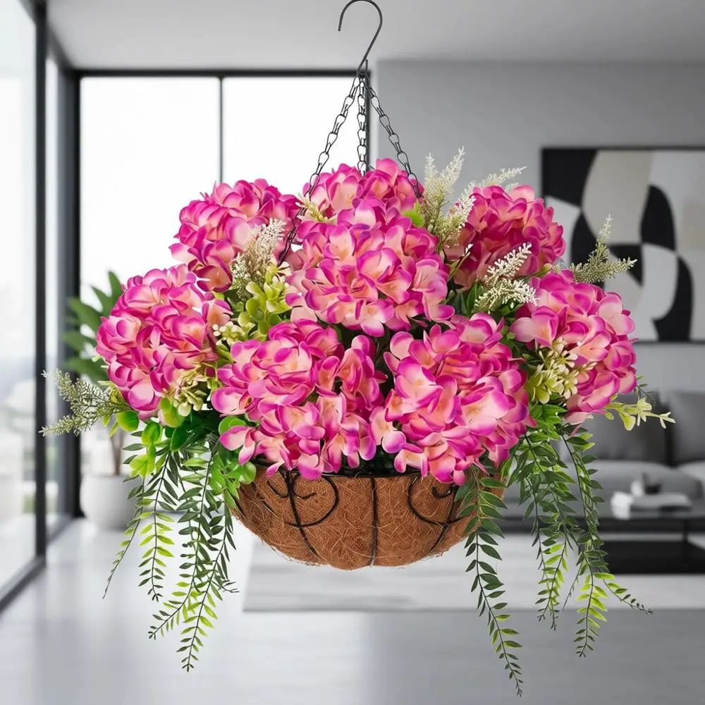

Fuchsia Silk Hydrangea Hanging Baskets for Outdoor Spring Garden Balcony Decor