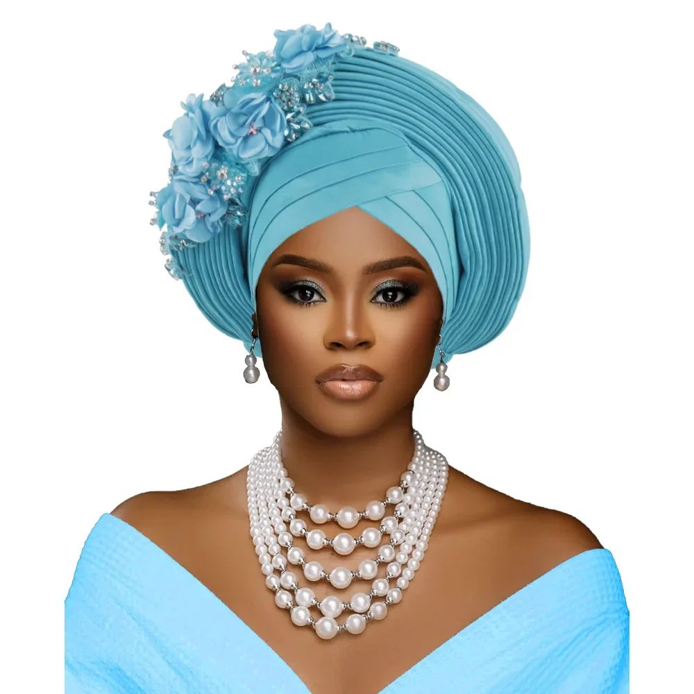 

Already Made Turban Cap for Women Flower Hijab Bonnet African Autogele Headties Head Wrap Wedding Party Nigeria Headscarf Geles