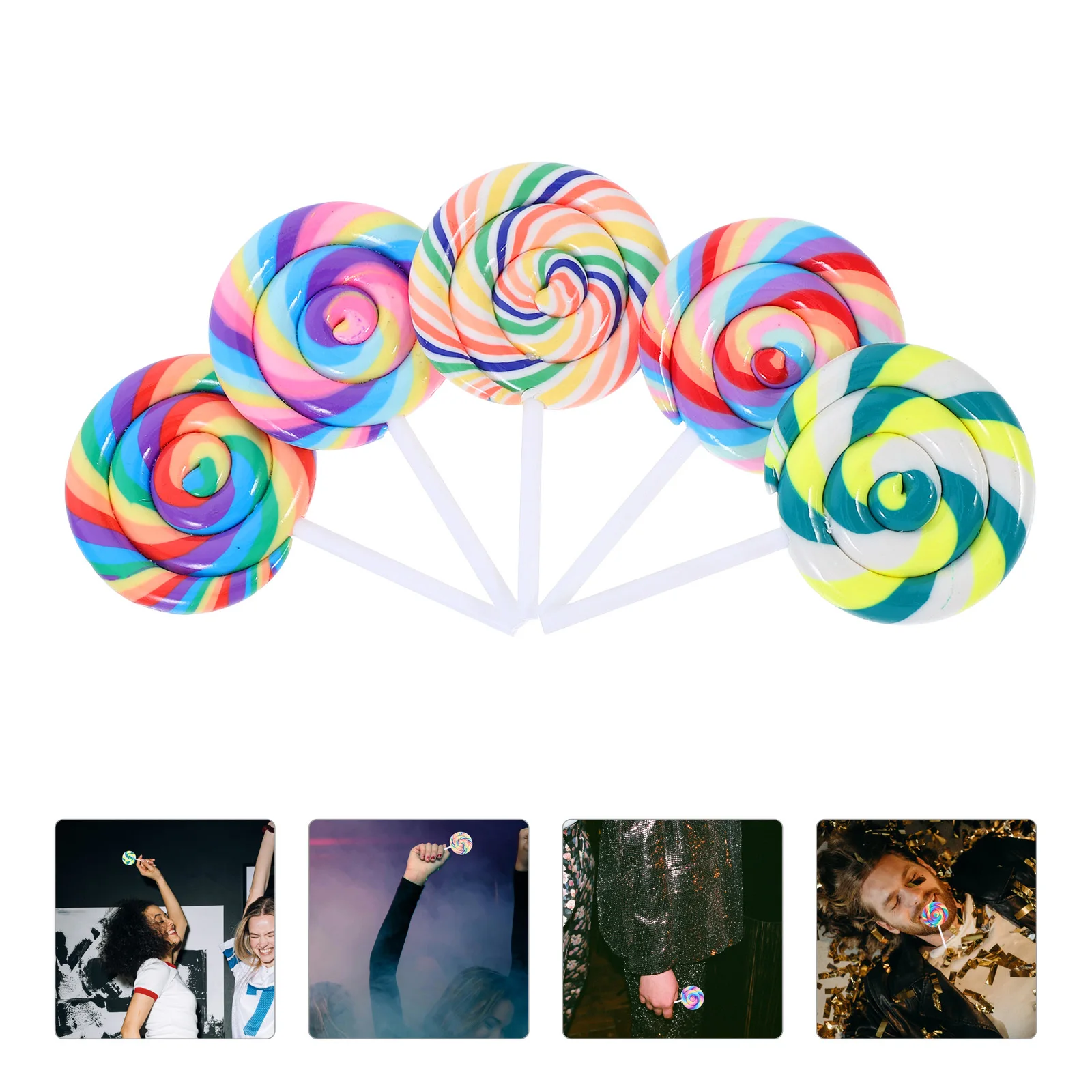 

5Pcs Polymer Clay Lollipop Decoration Simulation Candy Photo Props Vibrant Colors Carnival Birthday Party Supplies