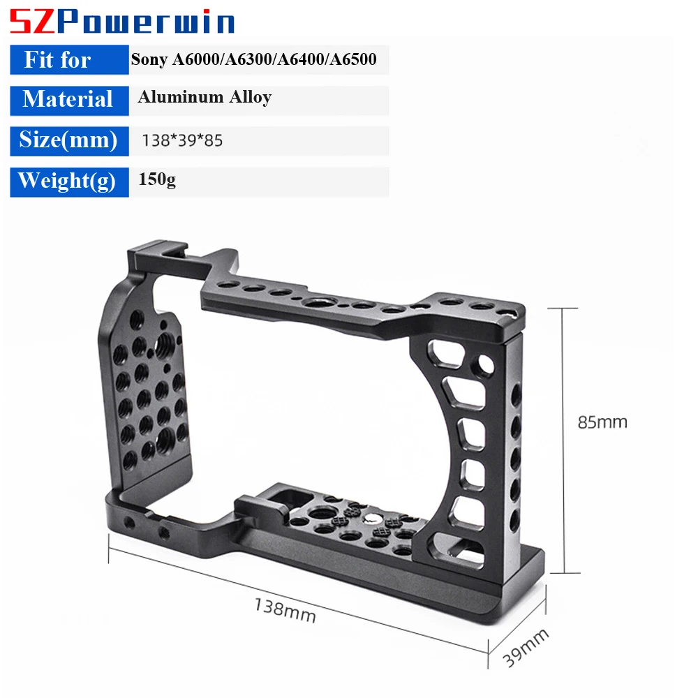 Powerwin Camera Cage For Sony A6500 A6400 A6300 A6000 with wooden Handle Kit Aluminum Alloy Multifunctional Arri Locating Screw