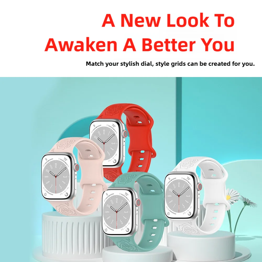 Watch Strap For Apple Watch Full Range Of Wristband Silicone butterfly And Rose Pattern Durable Sport Smartwatch Band Men Women