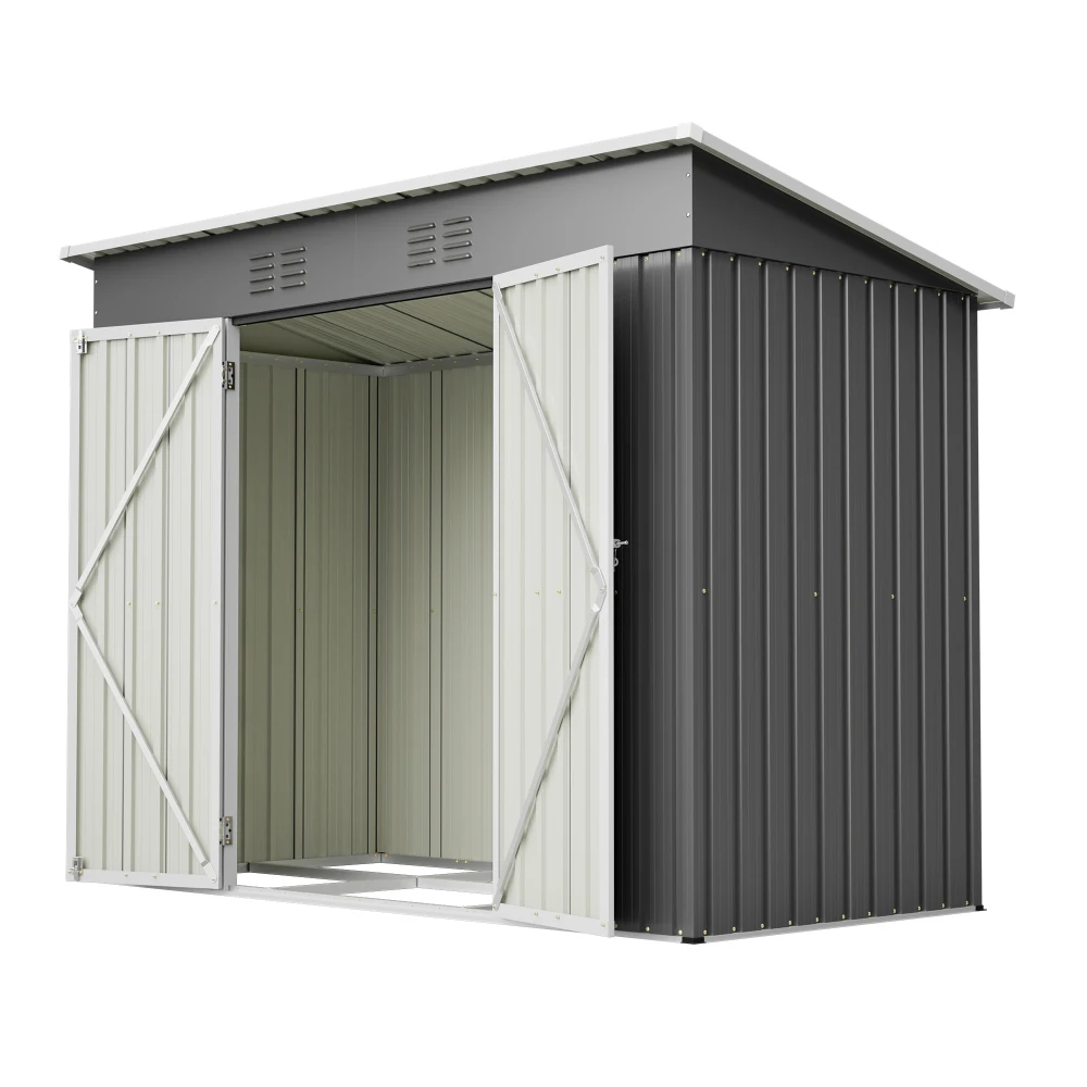 Metalen tuinhuis 8x4ft – Lessenaarsdak, afsluitbare deur, 2 ventilatieroosters, grijs. Voor tuingereedschap en terras. - afbeelding 2